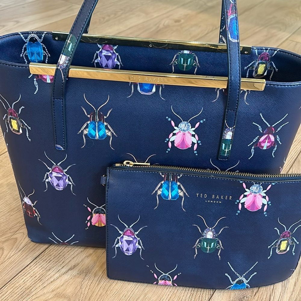 Ted Baker Blue Large Leather Bag with Jewel Pattern